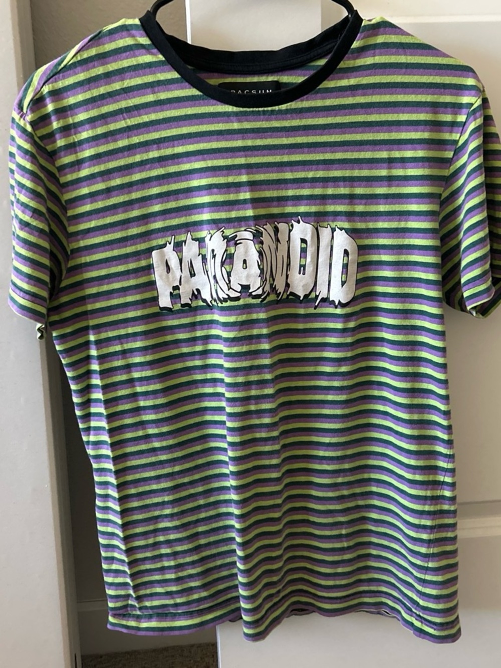 PacSun Striped Graphic Tee - Purple & Lime Green